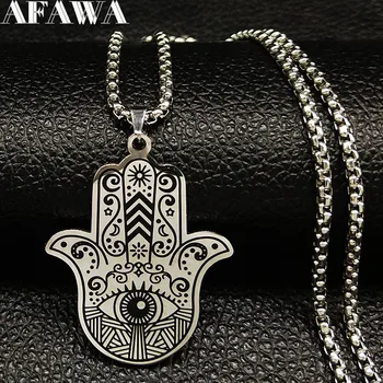 2020 Hamsa Hand Stainless Steel Necklaces Men Black Silver Color Necklaces Pendants Jewelry collier homme N18536 vnox retro viking spear pendants for men necklaces stainless steel male necklaces tribal style punk necklaces