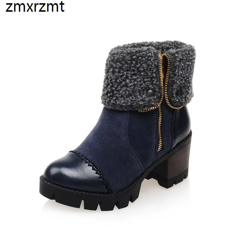 

2019 womento keep warmin winter fashion ankle snow boots square 6.5cm high heel women shoes it`s yellow blue and black