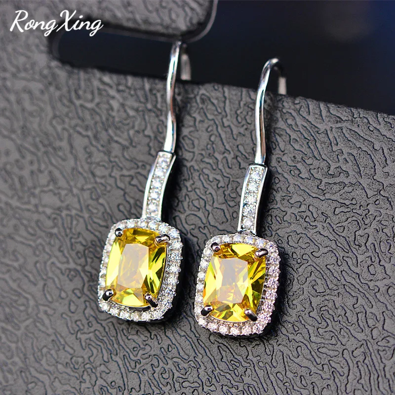 

RongXing 925 Sterling Silver Filled Green/Blue/Purple Birthstone Drop Earrings For Women Fashion Multicolor Zircon Earring HE050