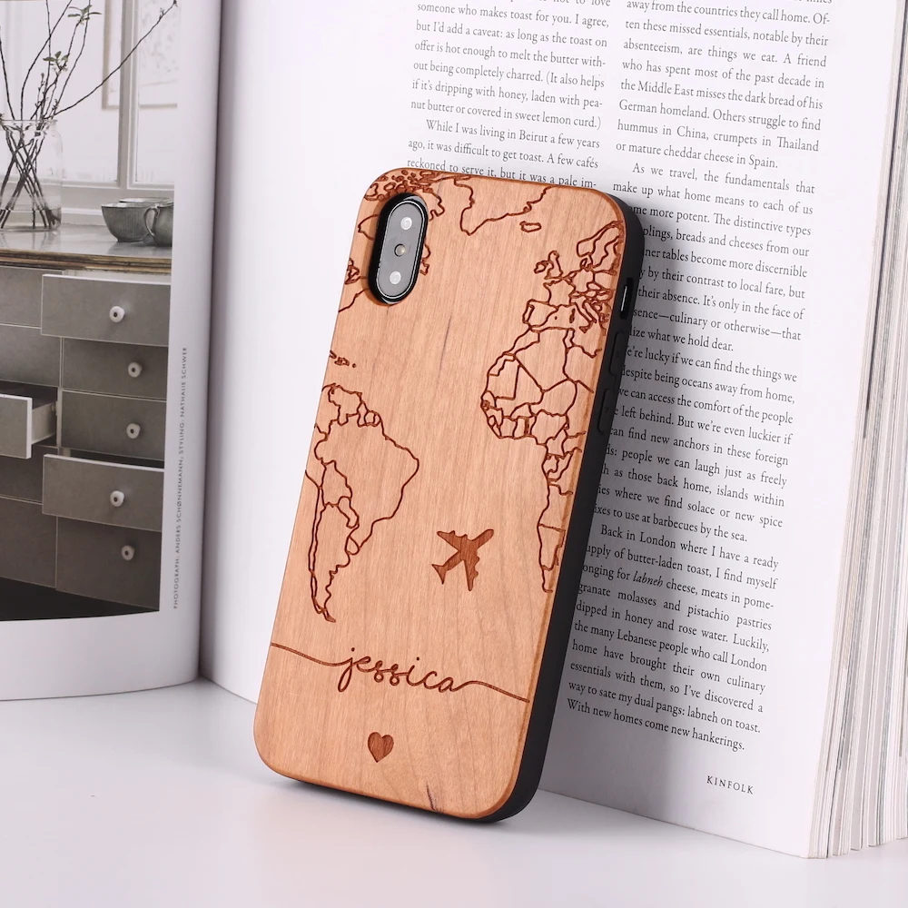 Map-Cherry Wood-1 Карта мира Король Лев компас ананас персонализированный пользовательский деревянный чехол для телефона для iPhone 11 Pro XS Max 7 7Plus 8 8Plus X XR - Цвет: Map-Cherry Wood-1