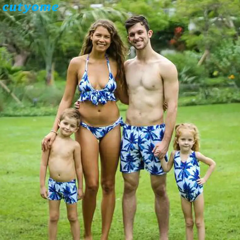 Купальные костюмы для мамы, дочки, папы и сына; голубой Семейный комплект для мамы и дочки, папы, родителя и ребенка; бикини; купальный костюм; летняя одежда