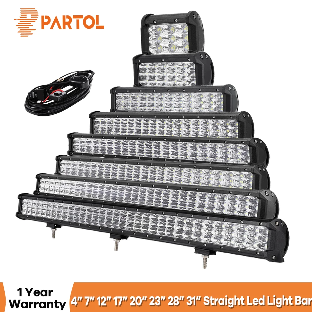 

Partol 4" 7" 12" 20" 23" 28" 31" 3-Row LED Light Bar Offroad Combo Beam Led Work Light Bar 12v 24v Truck SUV ATV 4WD 4x4 Led Bar