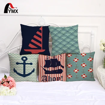 

Lifeboat Sailboat Sisal Cushion Cover Cotton and Linen Pillow Case Sofa Waist Pad Sets Pillowcase Home Decoration