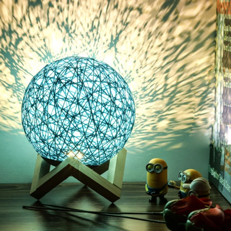 

3D LED Night Light Rattan Moon Moonlight Romance Table Moon Lamp With Stand Desk Colorful Lamp Party Home Decoration Accessories