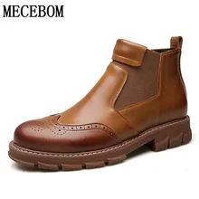 Мужские ботинки «Челси»; зимние ботинки на меху; качественная обувь из натуральной кожи; мужские полуботинки без шнуровки с перфорацией; botas hombre