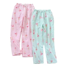 Новые женские хлопковые двухслойные марлевые женские нижняя часть пижамы брюки тонкие летние домашние штаны Свободные повседневные штаны для отдыха и сна