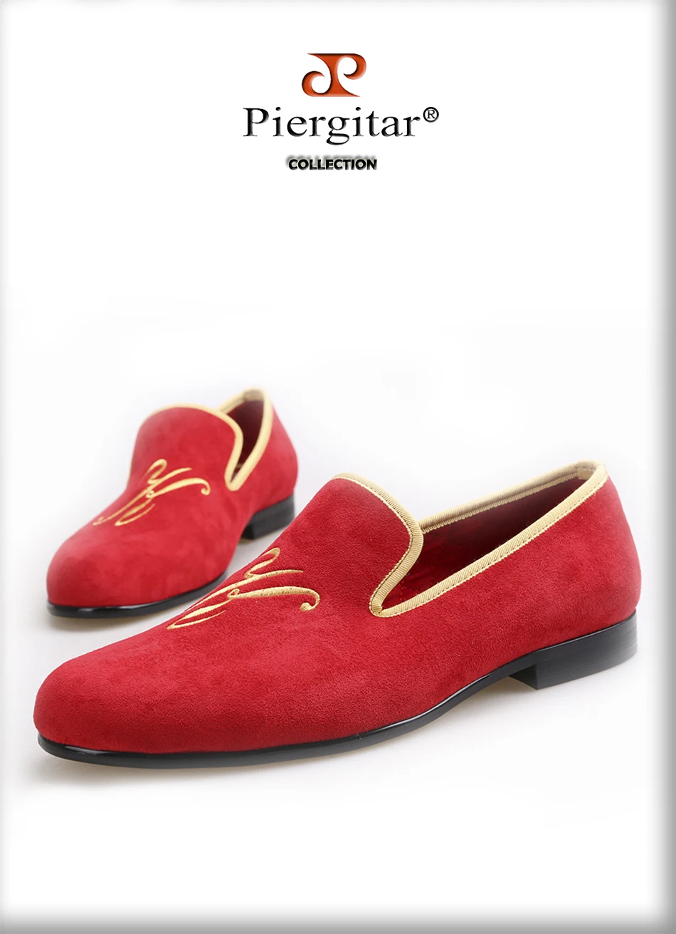 Piergitar/Новинка года; Стильная мужская замшевая обувь на заказ с вышитыми буквами; мужские лоферы для свадьбы и выпускного; большие размеры