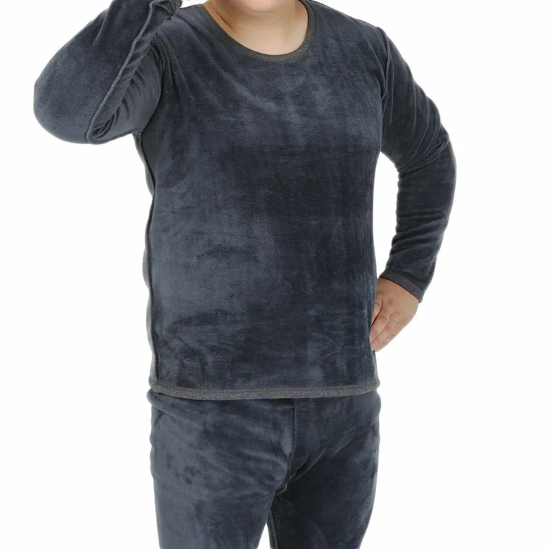 plus size thermal underwear men autumn winter cotton thick super soft thick loose warm long johns shirt+pants underwear set