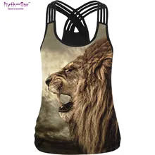 Летний женский спортивный жилет с 3D принтом льва, женские рубашки для йоги, жилет для бега, быстросохнущая майка без рукавов, футболка с перекрестными бретельками, топы, спортивная блузка