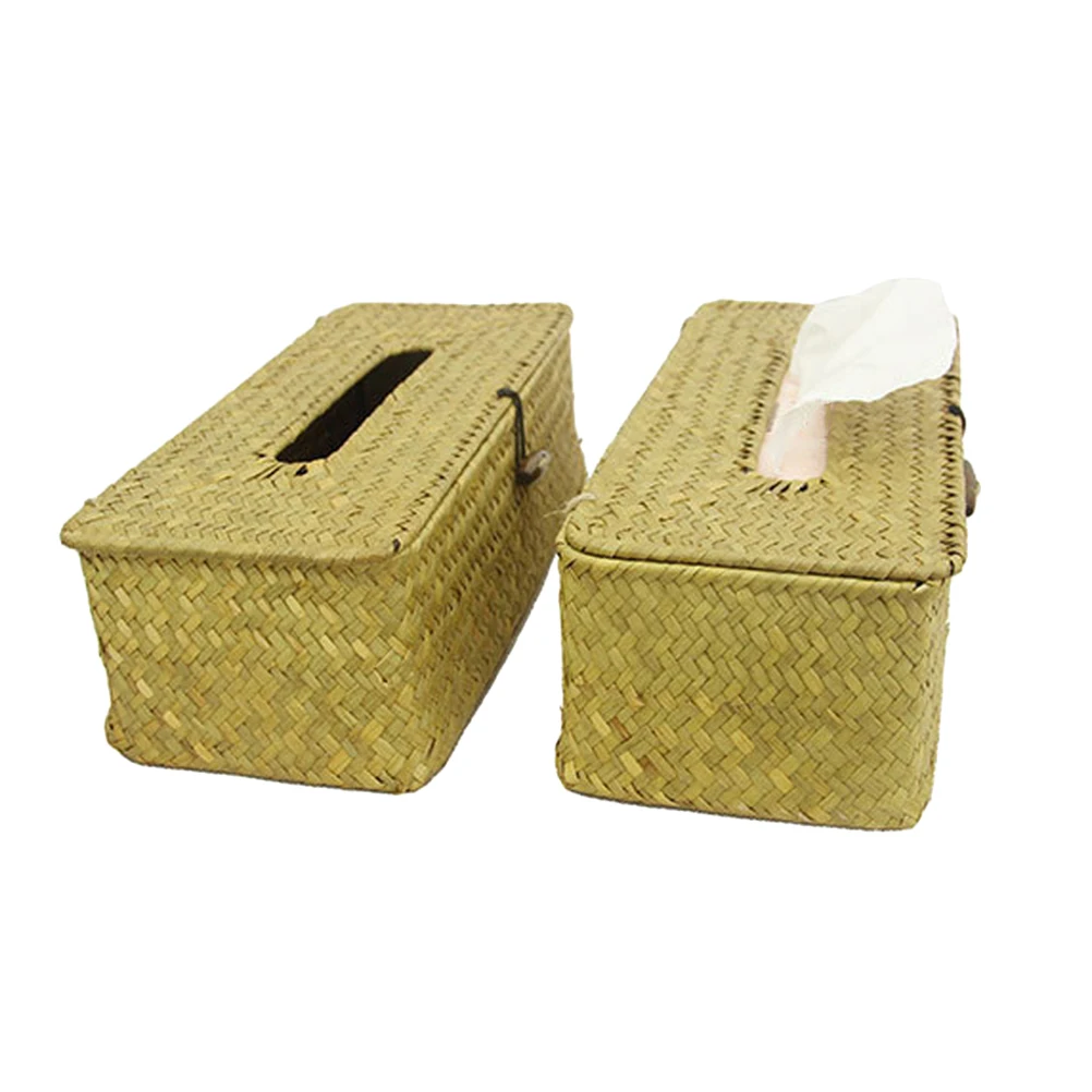 2 шт. коробка для салфеток ручная тканая коробка для водорослей Бытовая прямоугольная салфетка держатель Органайзер для бумаг для ванной комнаты гостиной