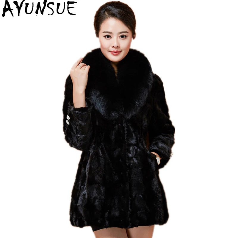 Ayunsue 2020 Luxury Real Fur Coat Mink Coats Women Winter Warm Female