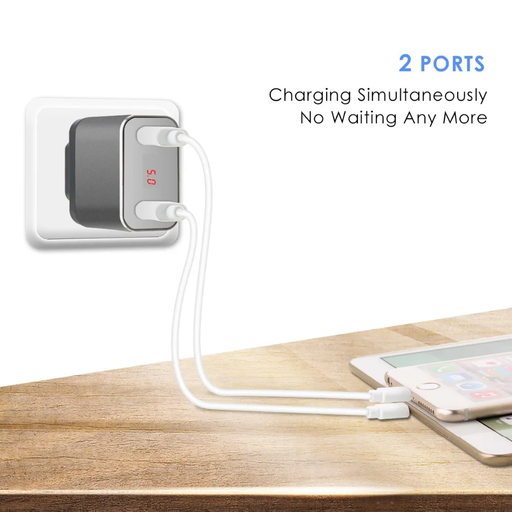 Двухпортовое зарядное устройство SOONHUA светодиодный дисплей USB мобильный телефон
