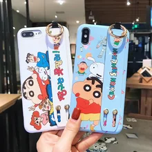 Nueva bonita funda de teléfono con correa de muñeca de moda Crayon Shin Chan para iPhone 11 Pro MAX X XS XR 6s 7 8 Plus