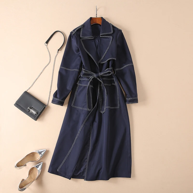 Manteau Turn Mode Denim Ceinture Chaud H8740 Nouveau Trench down Collar Femmes Designer Avec xURwWXt