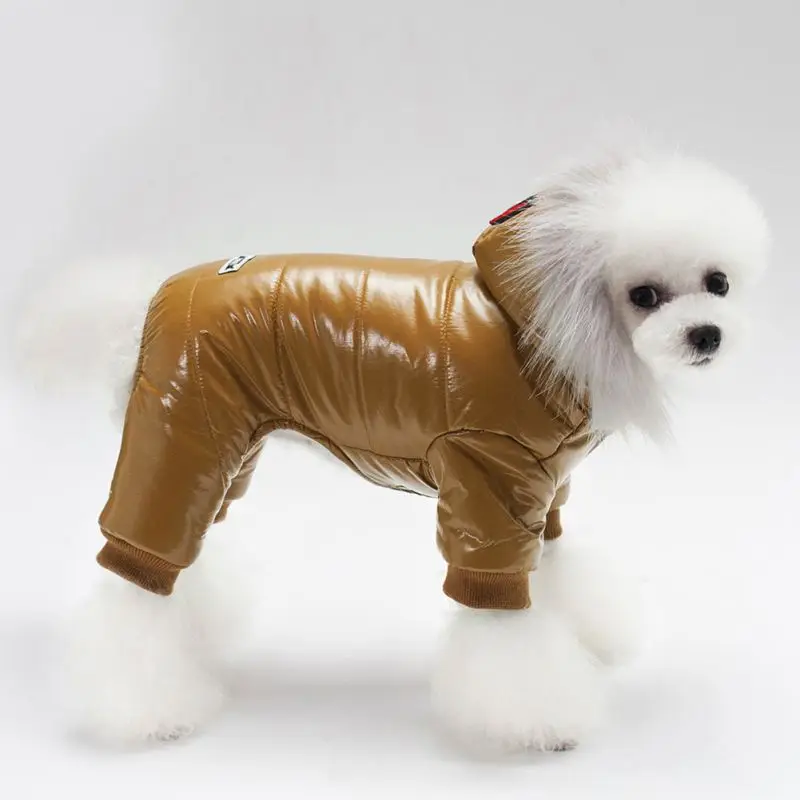 Зимняя одежда для собак с глянцевой поверхностью, теплые четыре фута с капюшоном для щенков, осенне-зимние пальто, зимние принадлежности для собак