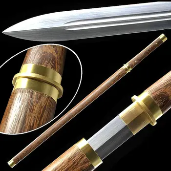 

Real Handmade Chinese Sword Tang Dynasty Style KungFu Battle Jian/Sharp 4Side Manganese Steel Blade/Boutique Pear Wood Saya