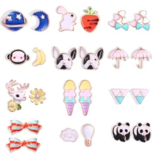 12 серьги-гвоздики с животными для девочек, маленькие милые цветные детские серьги-гвоздики для девочек, бульдог, лося, детские серьги-пирсинг, ювелирное изделие