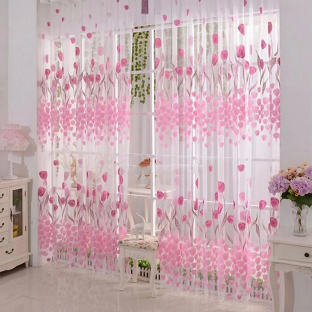 Romantic Rustic Bedroom Window Curtains Lowest Jacquard Curtain Cloth Tulip Printed Finished Curtain Tulle Set Cheap Romantic Rustic Bedroom Window Curtains Lowest Jacquard Curtain Cloth Tulip Printed Finished Curtain Tulle Set Cheap