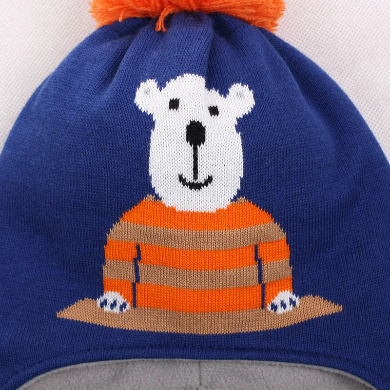 Bear Baby Earflap Hat Winter Warm Toddler Boys Girls Pompom Cap Thicken Comfortable Polyester Lining Infant Kids Skull Bonnet (5)