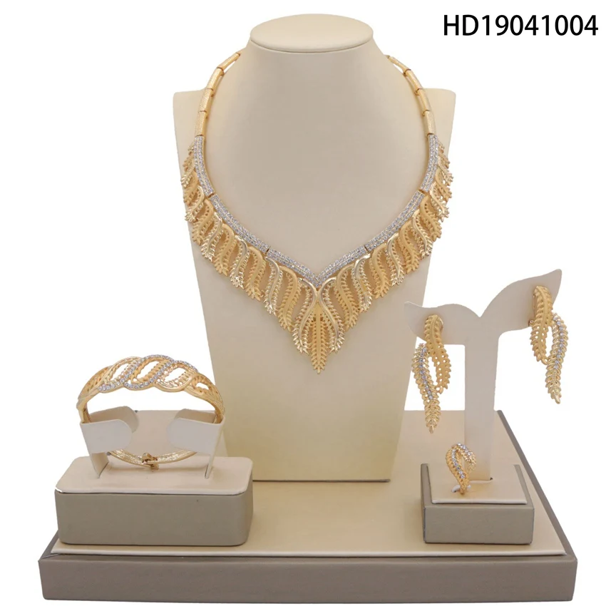 

Yulaili Hot Sale Women Wedding Necklace Earrings Ring Bridal Jewelry Set Gold Silver Crystal Anniversary Gift Free Gift Box