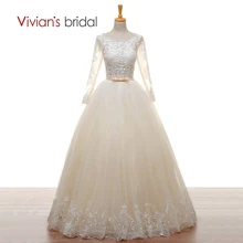 Вивиан Свадебное line Свадебное Платье Длинные Рукава Бисер Кружева Тюль Шампанское Свадебные Платья Спинки W2401 платья в пол