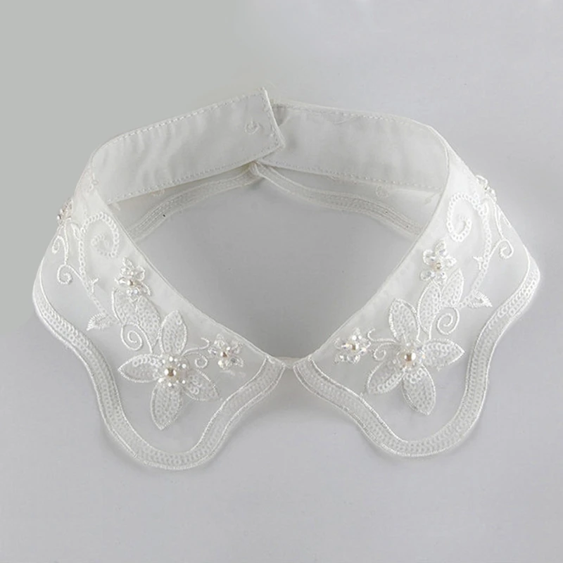 

Womens Detachable Embroidery Hollow Lace Fake Collar Sequin Bead Shirt Sweater