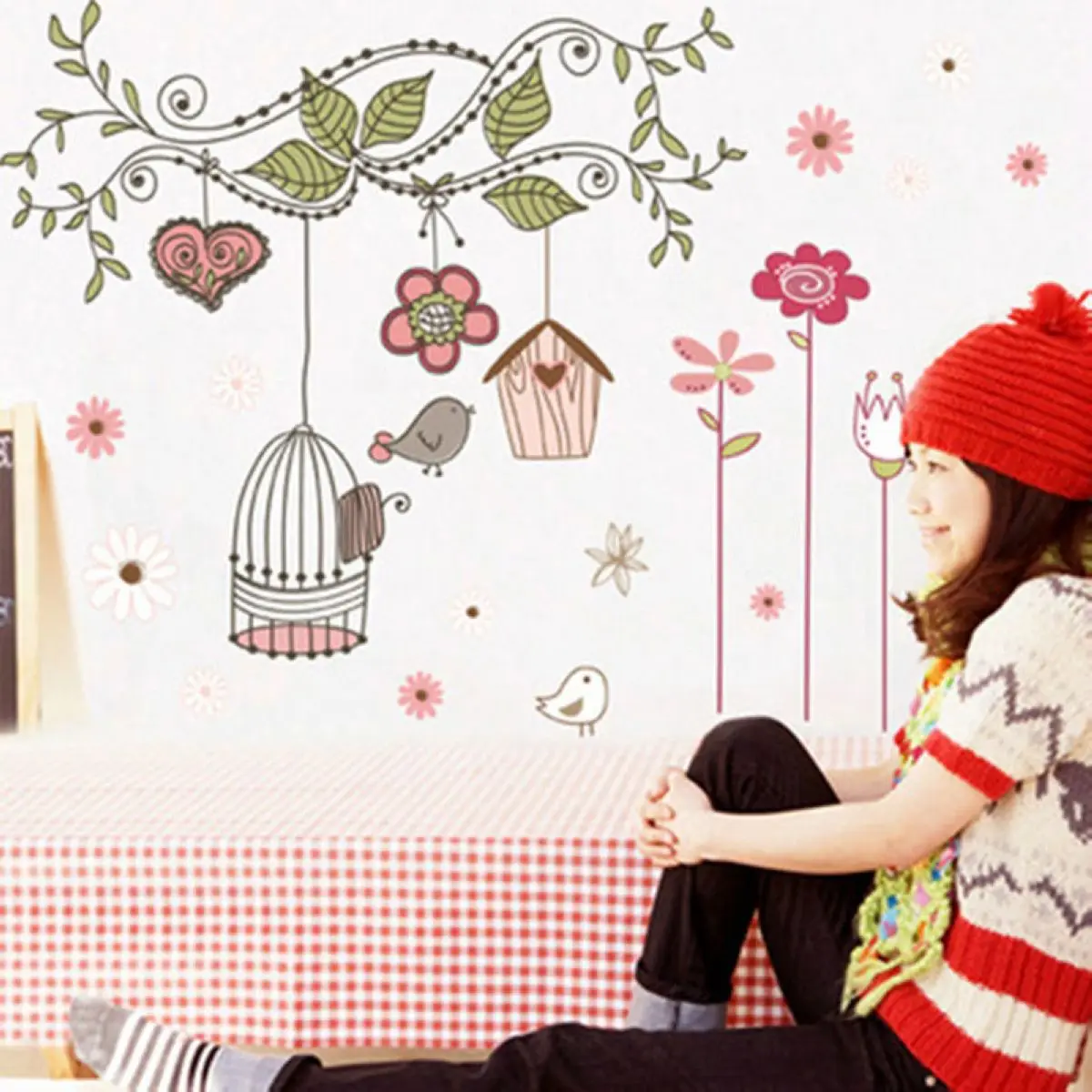 70cm*50mm Removable Tree Birdcage Wall Decals Bedroom Nursery Stickers Art Room Decor DIY