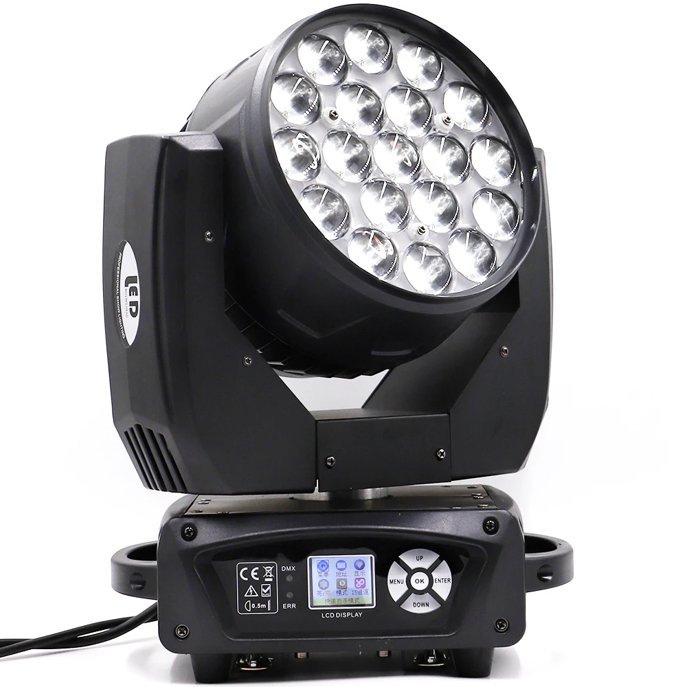 Led غسل التكبير 19x15 w rgbw نقل رئيس ضوء التكبير تتحرك رئيس جديد تتحرك رئيس غسل ضوء