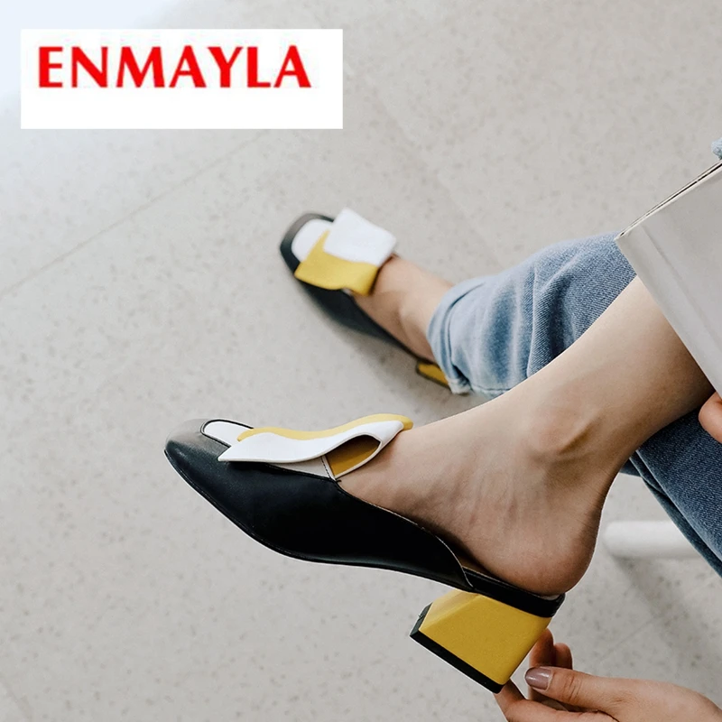 

ENMAYLA 2019 New Arrival Women High Heel Mixed Color Slippers Spring/Autumn Outside Slippers Summer Fashion Size 34-43 LY2376