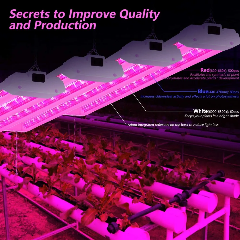 4ft LED Grow Lights 50W Full Spectrum Integrated Growing Lamp Fixtures for Greenhouse Hydroponic Indoor Plant Seedling Veg and Flower, Plug in, ONOff Pull Chain Included (2)
