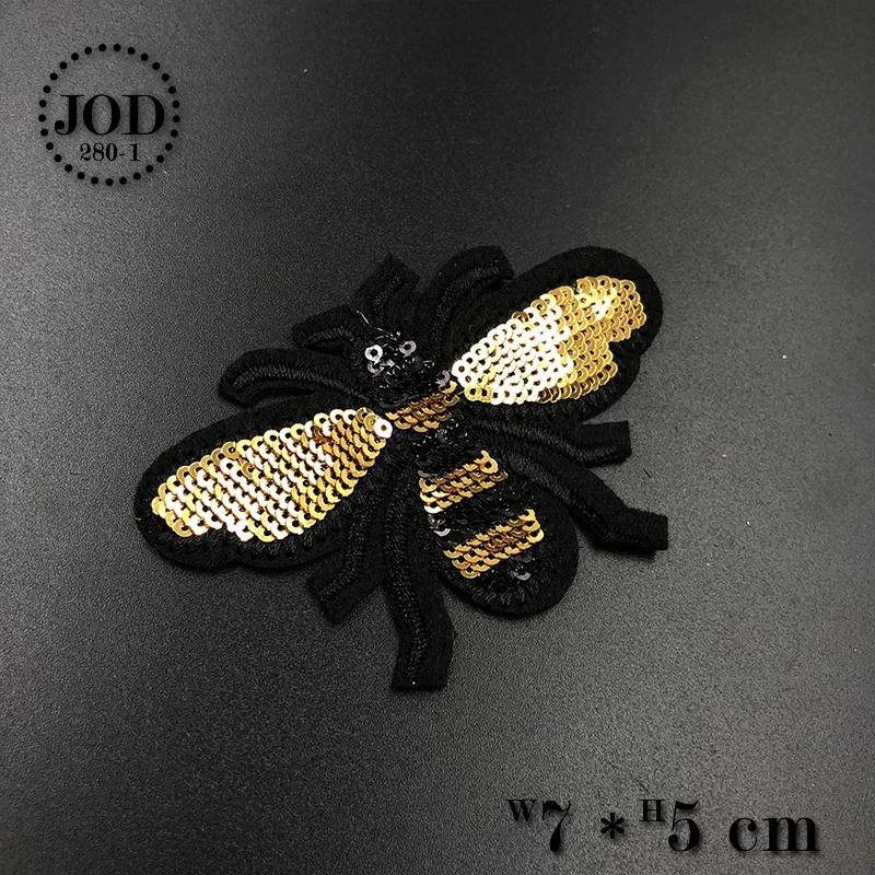 

JOD Size:7*5cm Sequin Bee Embroidery Iron on Patches for Clothing Sew on Applications Sewing Accessories Applique Patch DIY @20
