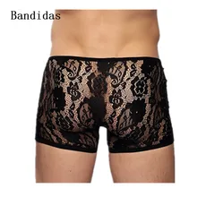 Сексуальное мужское нижнее белье, кружевные боксеры шорты, мужские Бесшовные Боксеры, сексуальное мужское нижнее белье, прозрачные мужские боксеры с цветочным принтом, прозрачные трусы