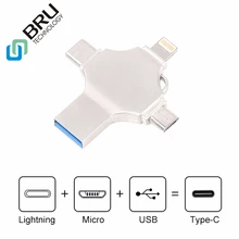 BRU 16G 32G 64G 128 GB OTG USB флэш-накопитель для iPhone5S/6/6 S/6 plus/7/7 Plus/8 pluxx Android type-C 4в1 Флешка-ручка логотип на заказ