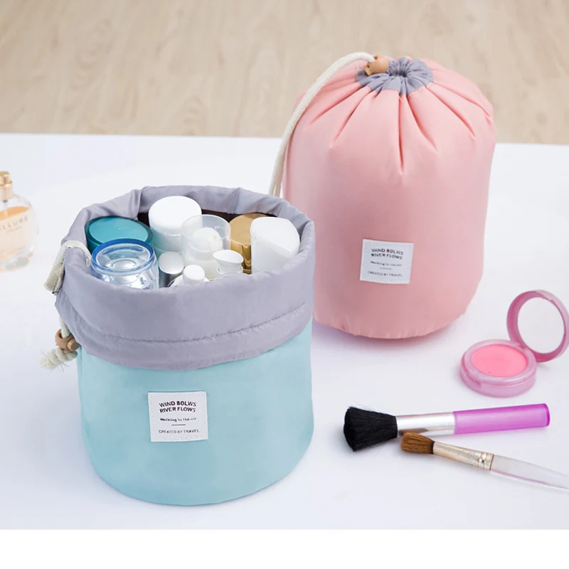 High Quality Barrel Shaped Travel Cosmetic Bag Makeup bag Nylon Wash Bags Makeup Organizer Storage Bag