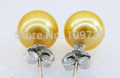

Hot sell Noble- ry00330 AA+ 9.8mm Golden Yellow Round South Sea Pearl Stud Earring A0422
