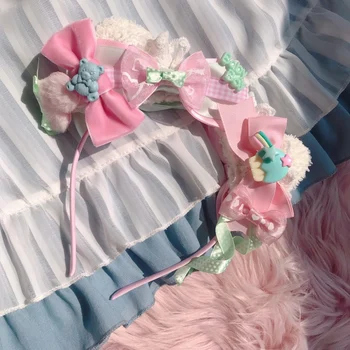 

Lovely Lolita powder green cat ears kc hand made fuzzy Japanese headdress