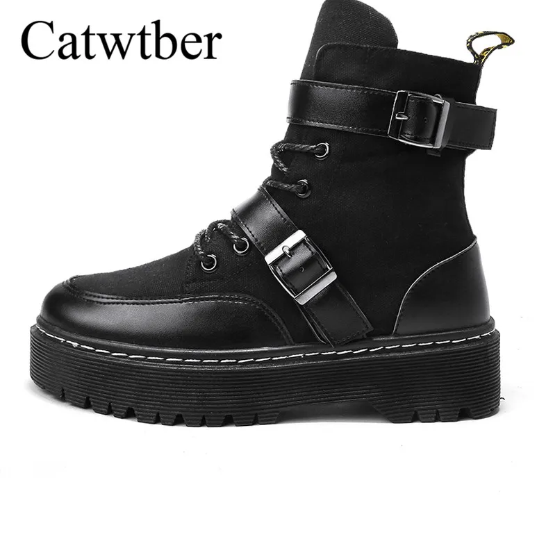 

Catwtber Fashion Motocycle Booties Women Boots Botas Female Ankle Boots Square Heel Martin Boots platform Autumn Camouflage