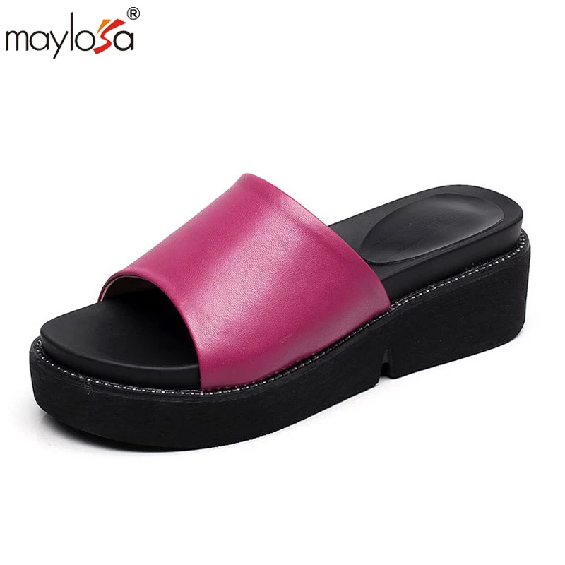 

MAYLOSA Summer Woman Shoes Platform bath Genuine Leather slippers Wedge Beach Flip Flops High Heel Slippers For Women Shoes