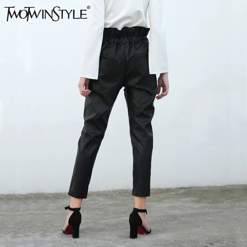 Twotwinstyle Мотобрюки для Для женщин Искусственная Кожа Женский карандаш Брюки