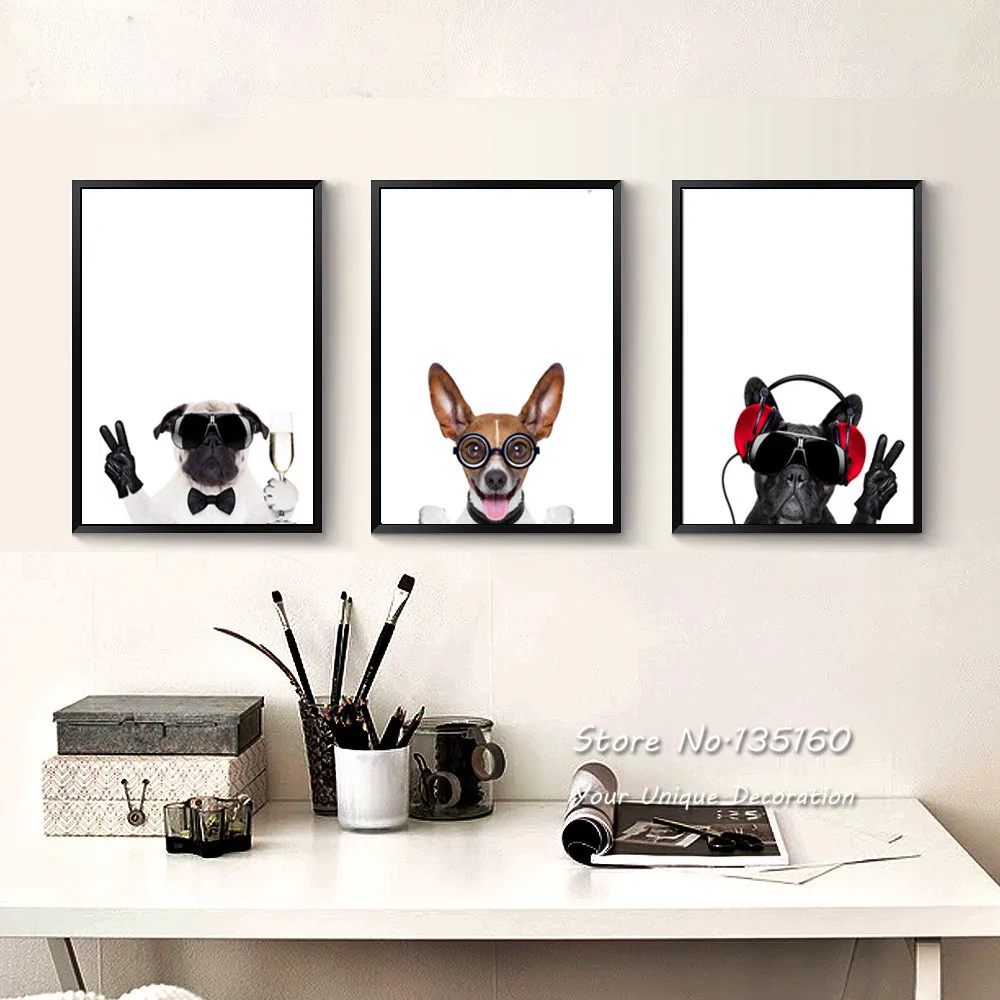 Triptychon leinwandkunst pet hunde drucke kindergarten baby schlafzimmer animierte wandbilder malerei wohnkultur kinder wohnzimmer kein