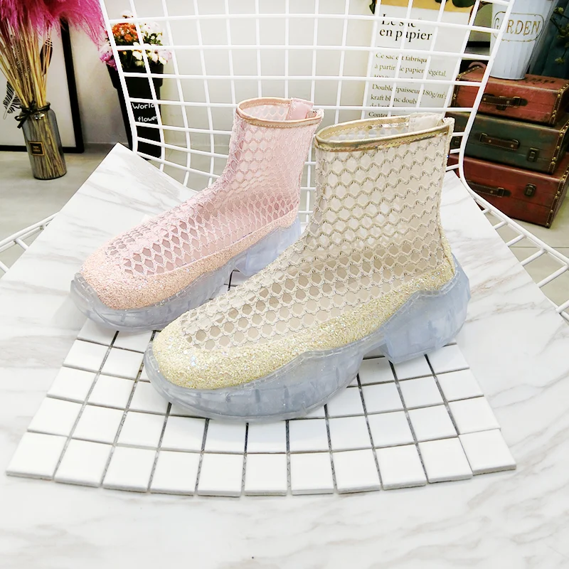 

Women's Summer Boots Fashion Sequins Roman Style Ankle Boots For Woman Jelly Shoes Thick Sole Woman 2019 Summer Boot Shoes