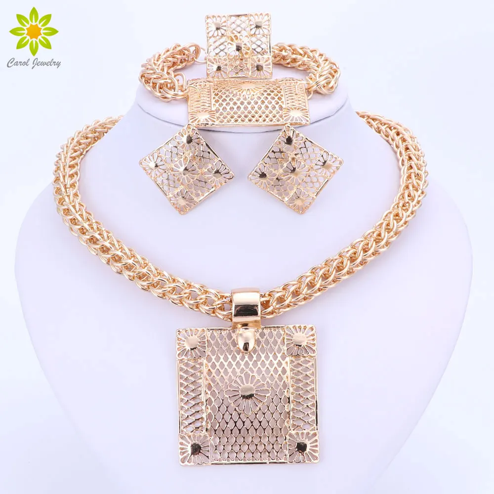 Fashion Jewelry Sets Big Square Pendant Necklace Earrings Bracelet Ring