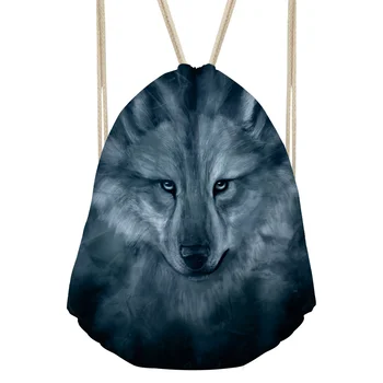 

FORUDESIGNS Wolf Printed Drawstring Bag Mini Bag Holiday Drawstring Gift Bags Storage Pouch Student Lightwight School Backpack