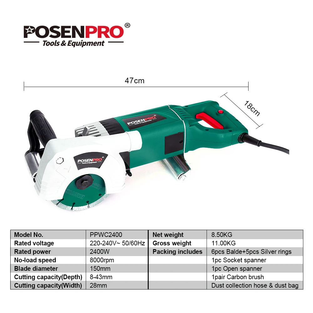 POSENPRO 2400 Вт электрическая машина для резки стен, многофункциональная настенная машина для кирпича и гранита, мрамора, 8,50 кг электроинструмент