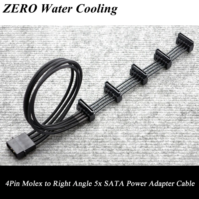 

Wholesale 10pcs/Lot 50cm Black Sleeved 4Pin Molex to Right Angle 5X SATA Power Adapter Cable Free Shipping.
