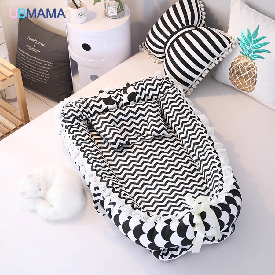Dorminhoco do Bebê Recém-nascidos de Algodão Rendas de Alta Viagem Simples Lindo Travesseiro Dobrável Portátil Stripde Qualidade Sólida Berço Cama Macia 18 dorminhoco do bebê Recém-nascidos de algodão Rendas