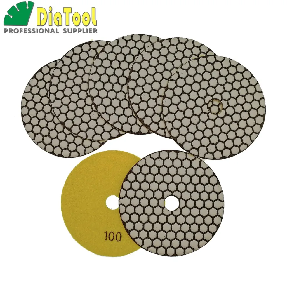 SHDIATOOL 7pcs 5" 100 B Diamond dry polishing pads Dia 125mm Resin