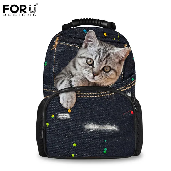 FORUDESIGNS/милые школьные рюкзаки для мальчиков и девочек школьные рюкзаки сумки для подростков винтажные ковбойские кошка Mochila черный - Цвет: CC3323A