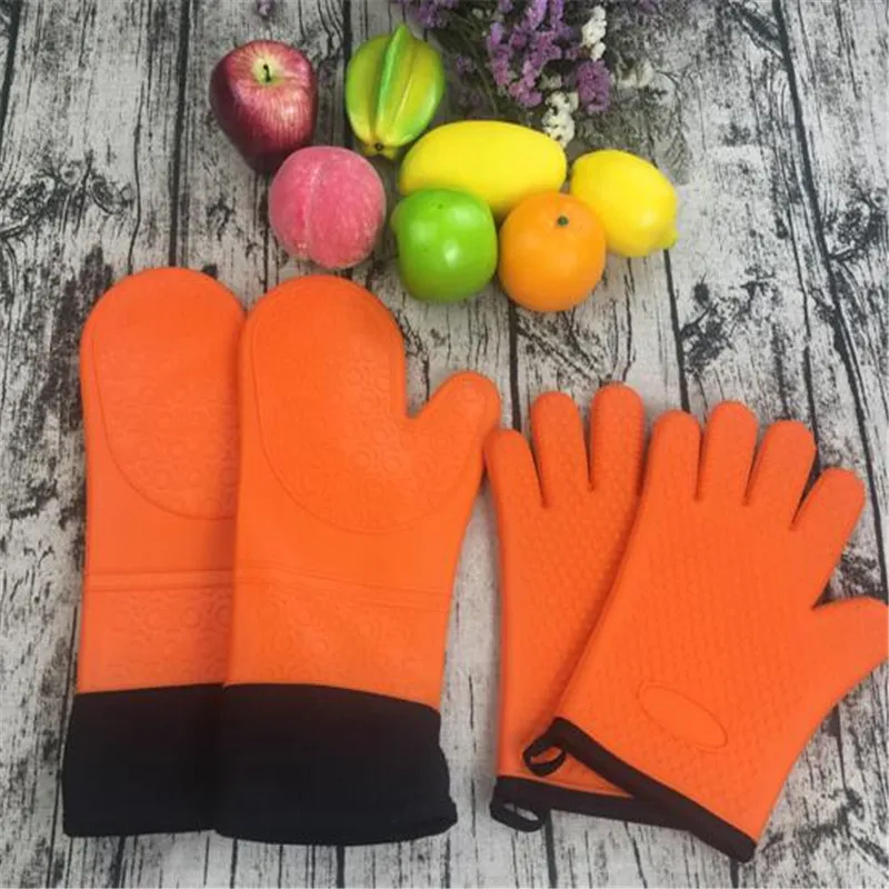 Kitchen Oven Gloves Silicone Double Layer Insulation High Temperature