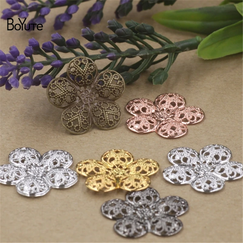 

BoYuTe 100 Pcs 7 Colors 26MM Filigree Flower Charms DIY Brass Material Vintage Pendant Charms
